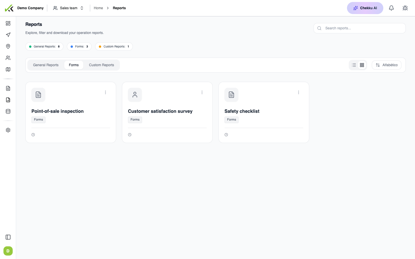 Forms reports screen