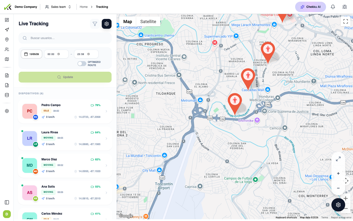 GPS tracking map in Chekku