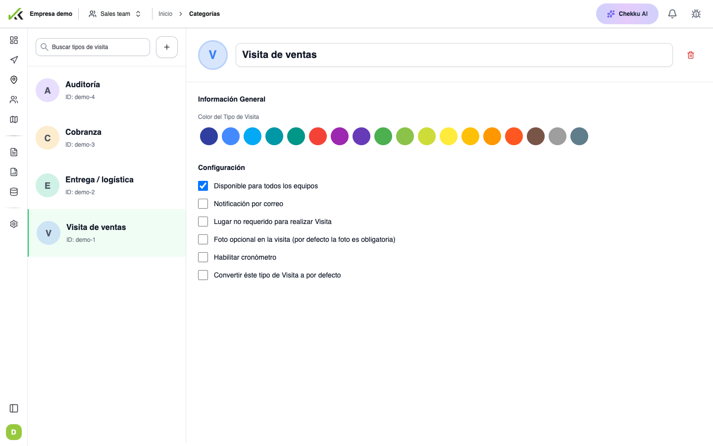 Configuración de tipos de visita